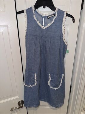 Tuckernuck Blue Chambray Dress with White Lace Trim